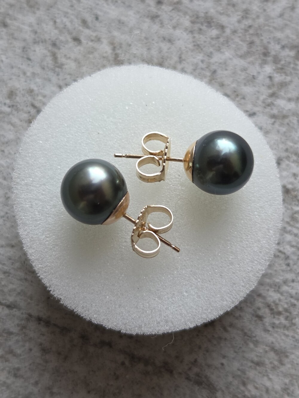 Classic Lusciuos Deep Green Tahitian Pearl Stud Earrings - Elegant Women Jewelry